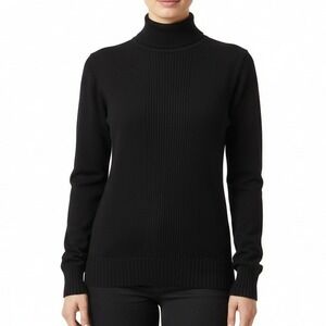 Dressbarn Womens Black Mock Neck Ribbed Front Knit Sweater Large